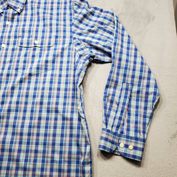 Duluth Long Sleeve Button Down Plaid Shirt 1 Pocket Blue Teal Pink Men Sz XLT - Picture 5 of 9